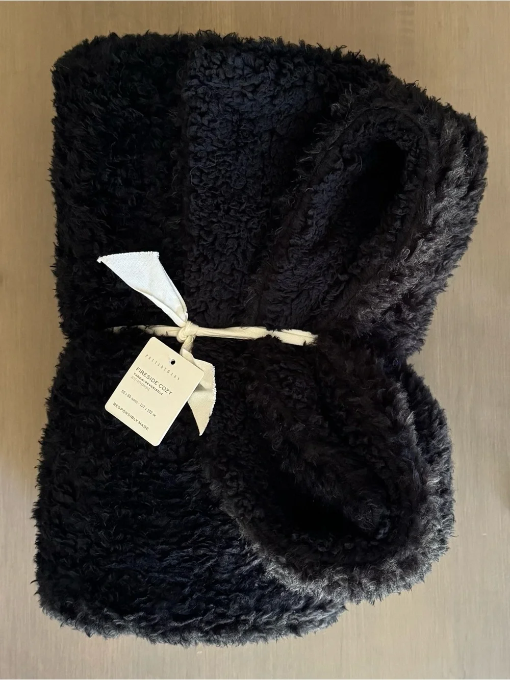 NEW Pottery Barn Fireside Cozy Sherpa Reversible Throw - Black